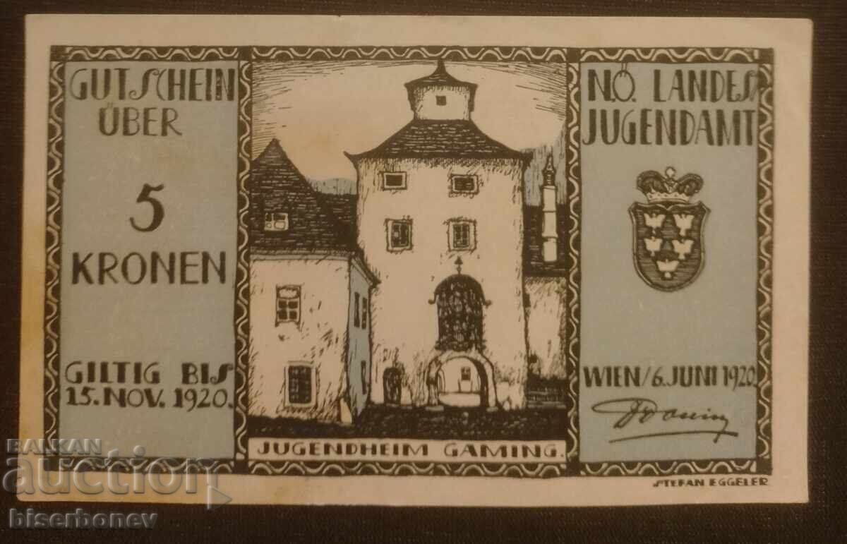 Austria, Austria/Viena, 5 coroane 1920, aUNC Austria, Austria/Viena, 5 coroane 1920, aUNC