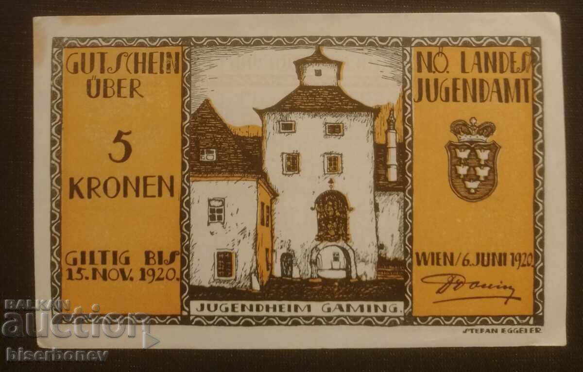 Austria, Австрия/Виена, 5 крони 1920 г, аUNC Austria, Австрия/Виена, 5 крони 1920 г, аUNC