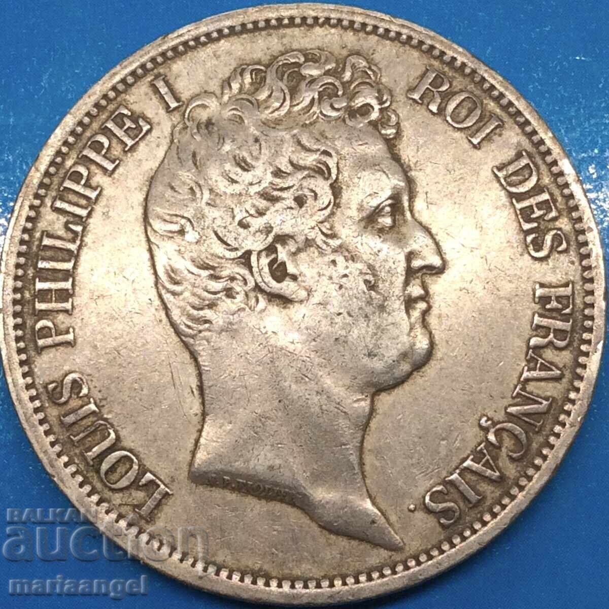 5 Φράγκα 1831 Γαλλία Βασιλιάς Louis Philippe I B - Rouen 25.08y Ag - 7