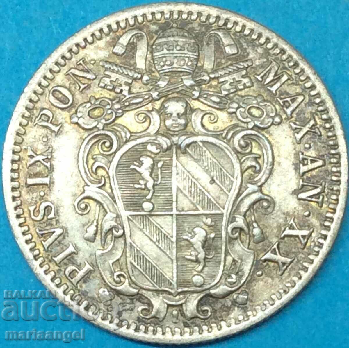 10 Baiochi 1865 Βατικανό R - Πάπας Πίος Θ' Βαθιά πατίνα - 7