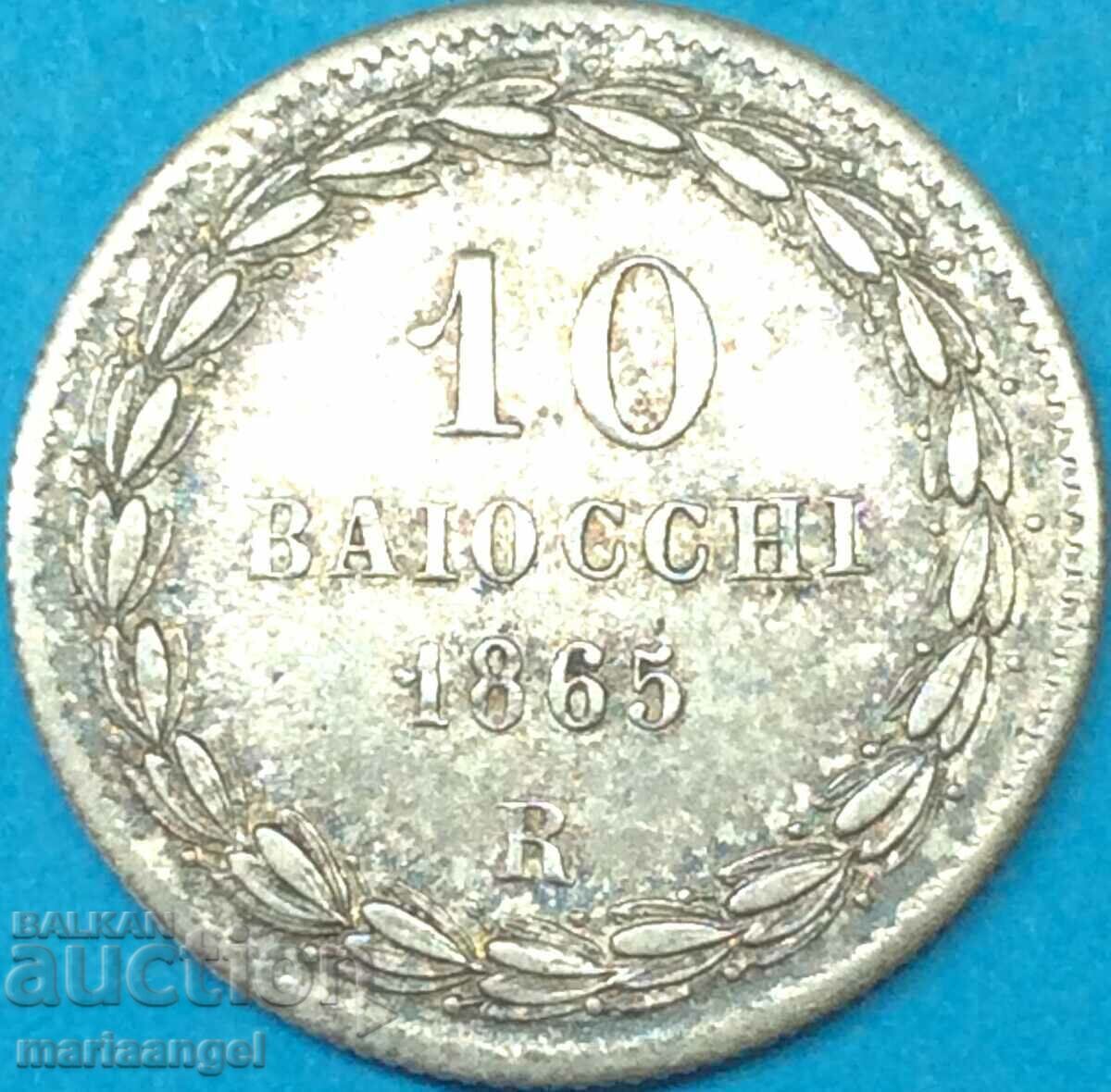 10 Baiochi 1865 Βατικανό R - Πάπας Πίος Θ' Βαθιά πατίνα