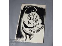 Παλιά Μαεστρική Ζωγραφιά Πορτρέτο Κοριτσιού με Βιβλίο