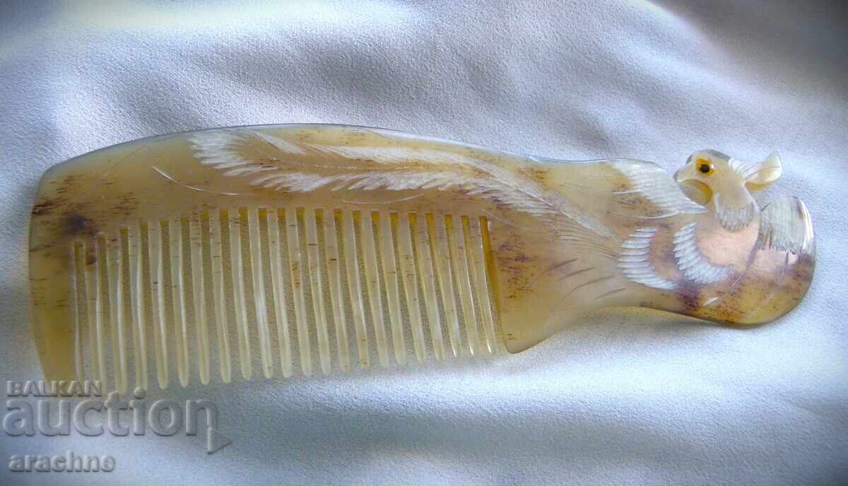 Δημοπρασία Ασιατικό χτένι από κέρατο βουβαλιού με πουλί Φοίνικα