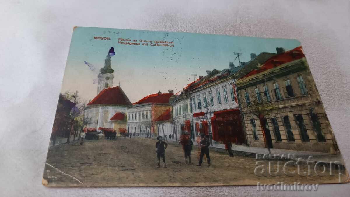 Postcard of Mosonmagyaróvár with the Otthon Café 1922