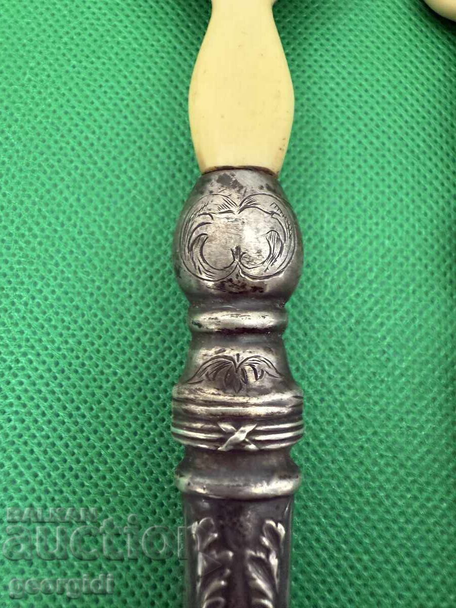 Livrarea Tacâmuri de salată din argint cu os de elefant. №7507