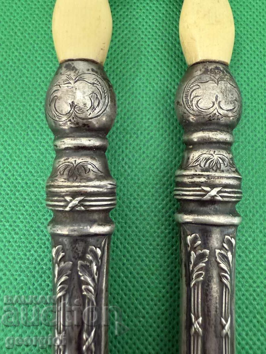 Tacâmuri de salată din argint cu os de elefant. №7507 - 5