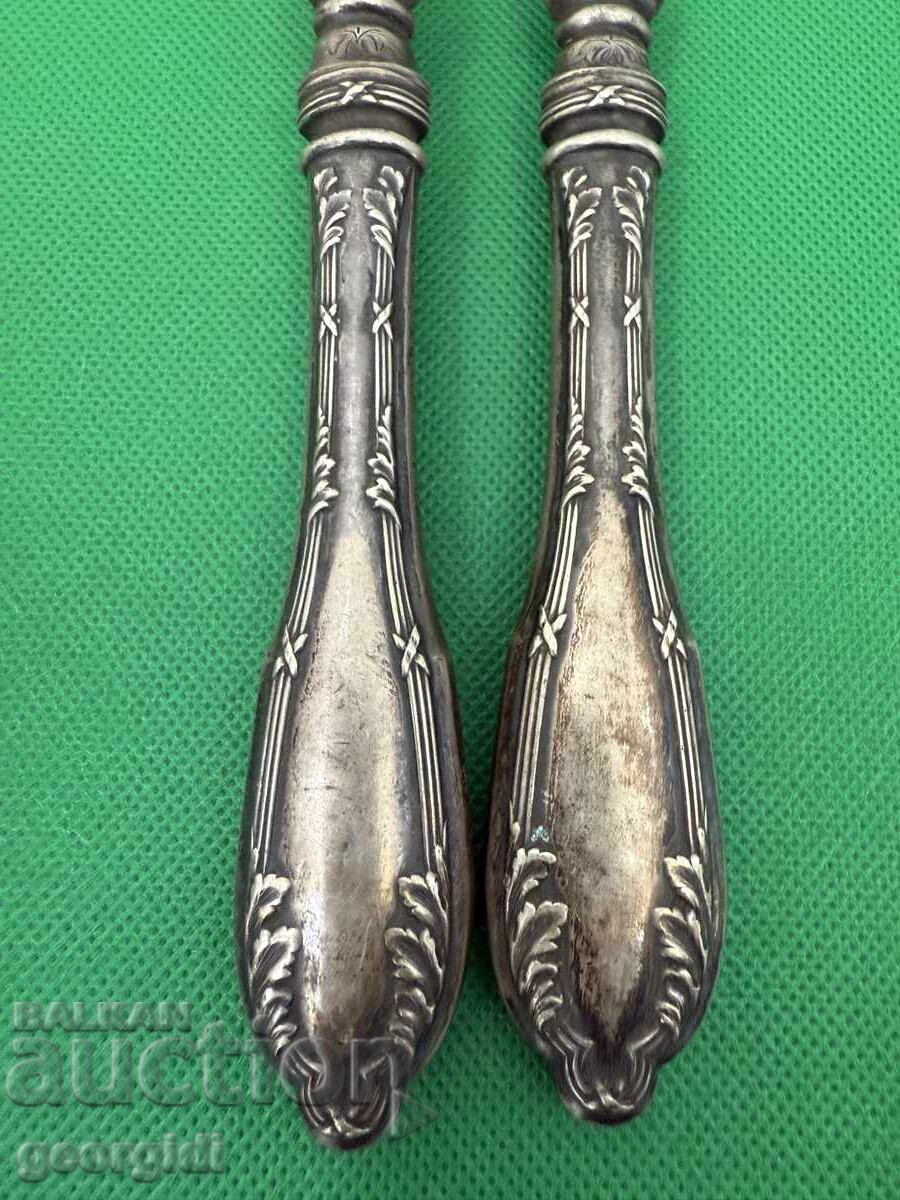 Tacâmuri de salată din argint cu os de elefant. №7507 - 6