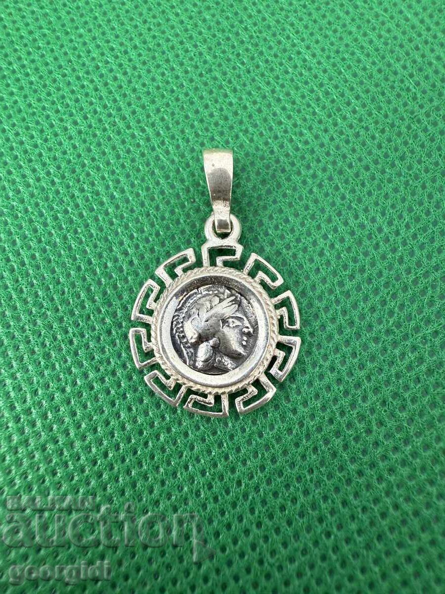 Silver pendant with Alexander coin. No. 7509 Silver pendant with Alexander coin. No. 7509