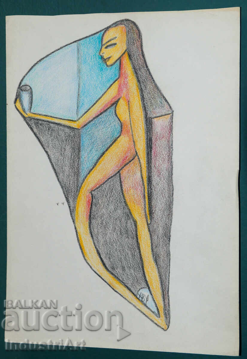 Auction  Contemporary Art Pastel Abstract Portrait Nude Body