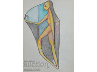 Artă contemporană pastel portret abstract corp nud