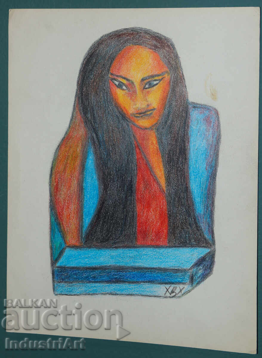 Auction  Contemporary Art Pastel Abstract Female Portrait