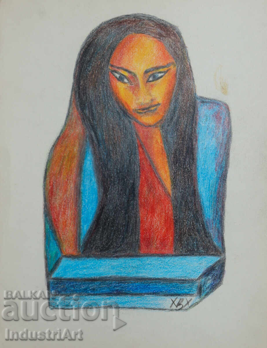 Contemporary Art Pastel Abstract Female Portrait