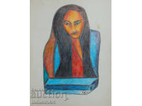 Artă contemporană pastel portret abstract feminin