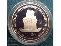 100 Lira 1988 Bologna University Jubilee PROOF UNC silver