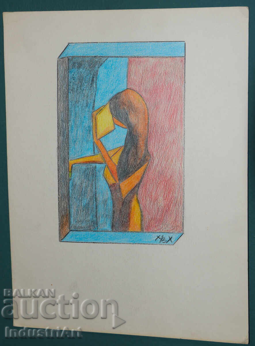 Auction  Modern Art Pastel Abstract Portrait