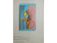 Artă modernă pastel portret abstract