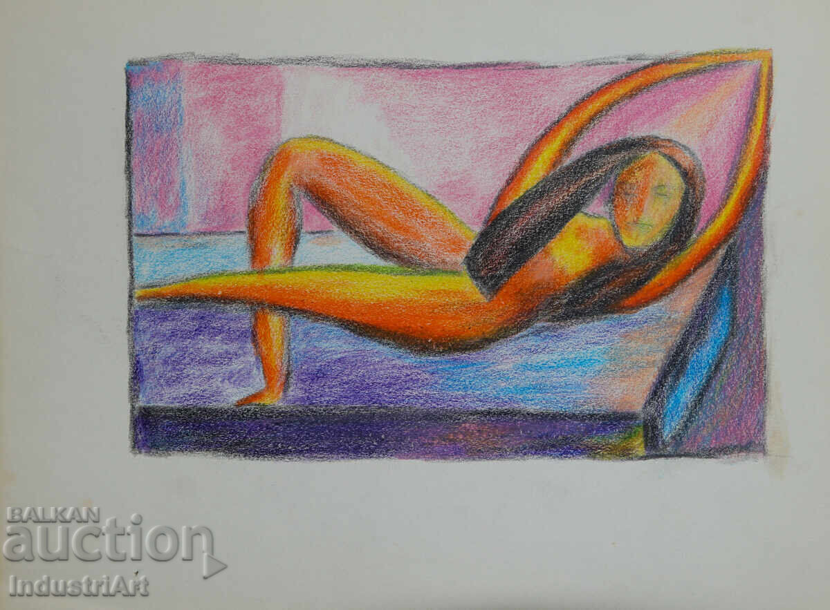 Δημοπρασία Μοντέρνα τέχνη παστέλ αφηρημένο γυμνό σώμα