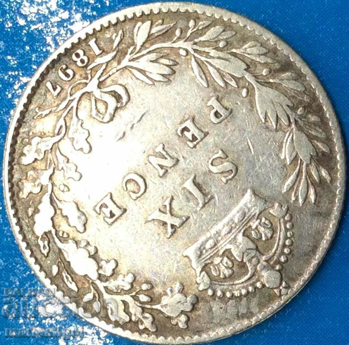 Μεγάλη Βρετανία 6 πένες 1897 Victoria Silver - Rare με τιμή 38.00 BGN | € 19.43