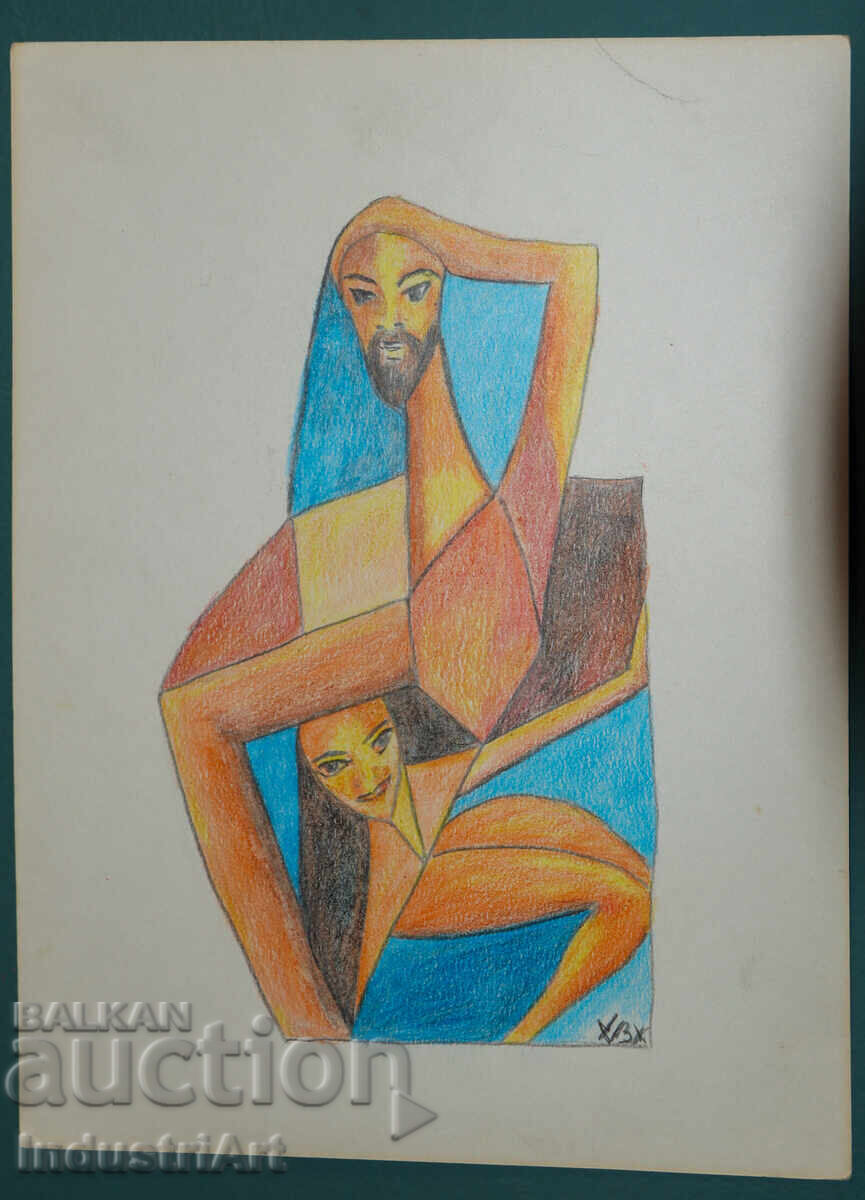 Δημοπρασία Μοντέρνα τέχνη παστέλ αφηρημένη σύνθεση