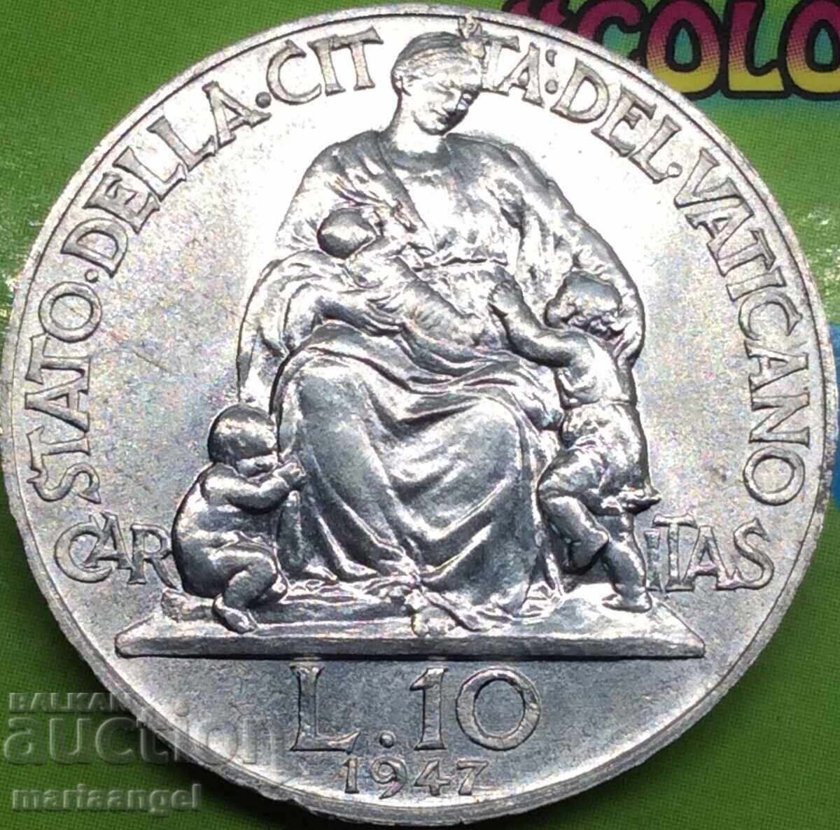 10 Lira 1947 Vatican Pius XII UNC FDS - αρκετά σπάνιο - 7