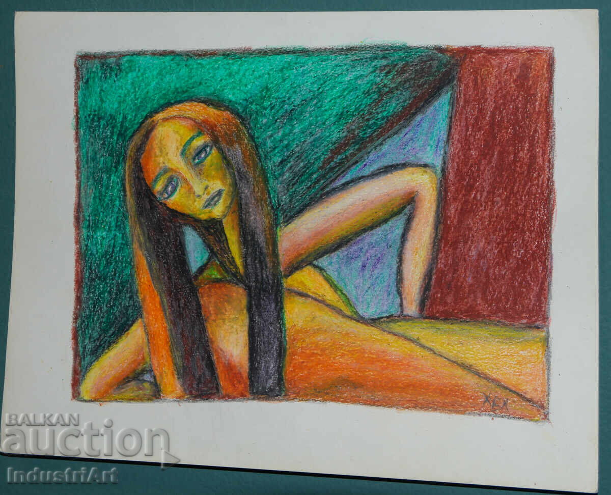 Auction  Modern Art Pastel Abstract Portrait