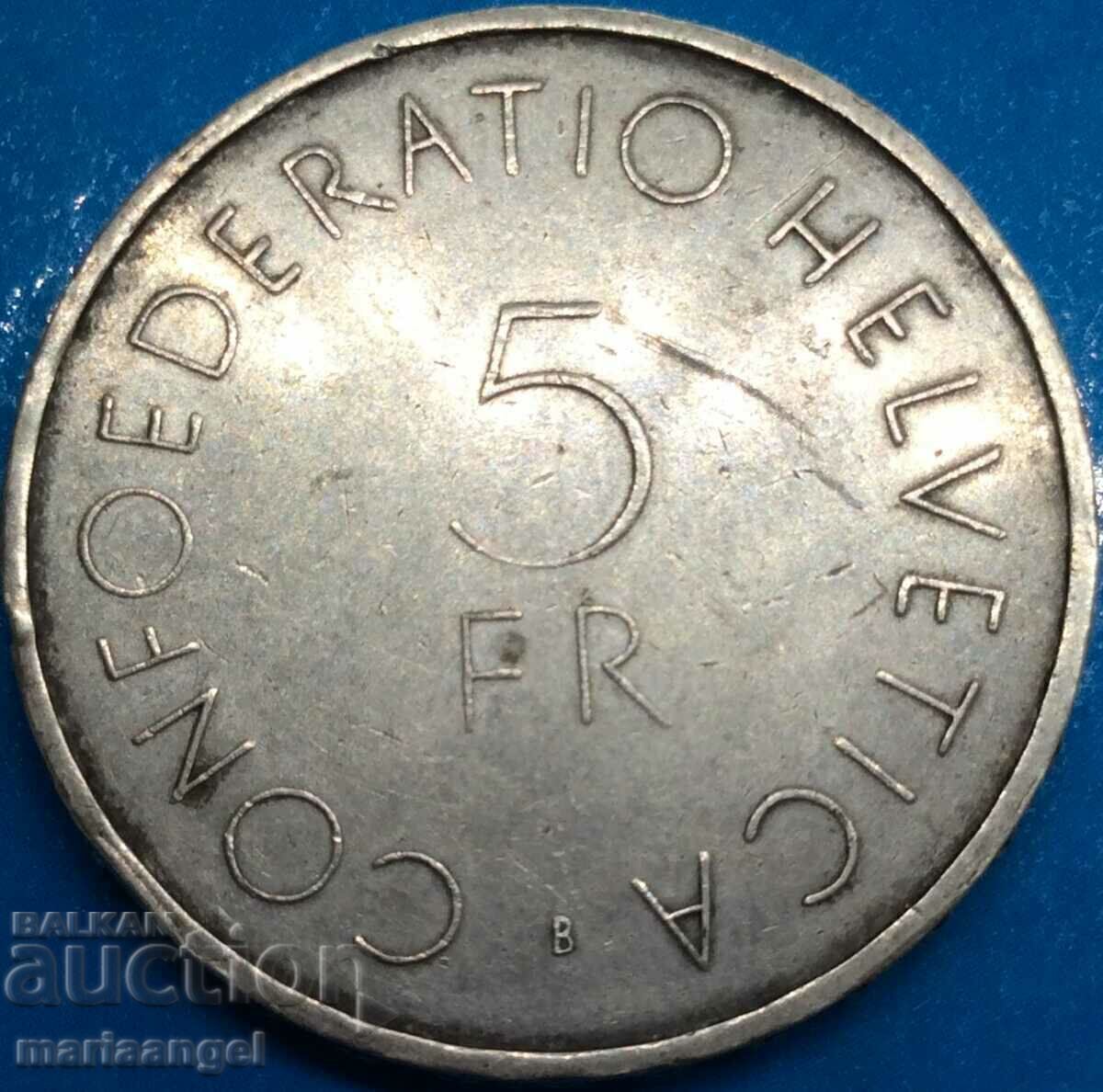 5 φράγκα 1963 Ελβετία Επετειακό "Ερυθρός Σταυρός" 15γρ ασήμι - 5