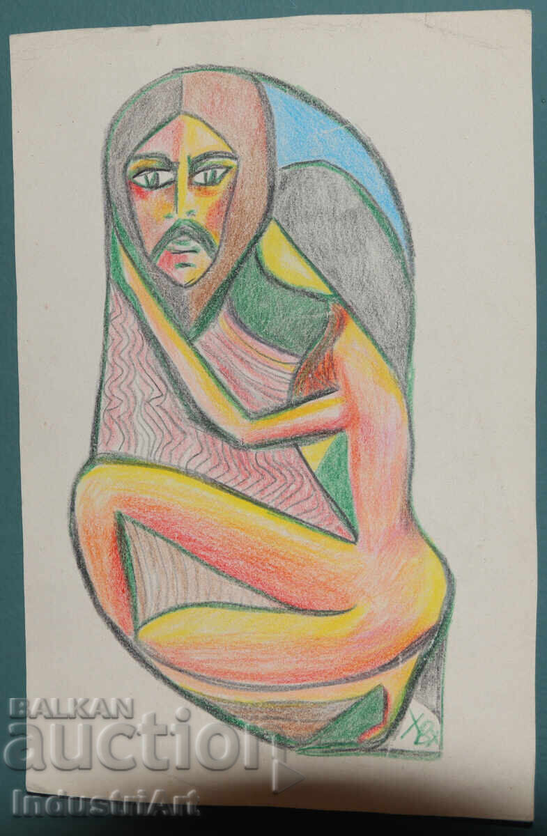 Аукцион Съвременно изкуство пастел абстрактна композиция двойка