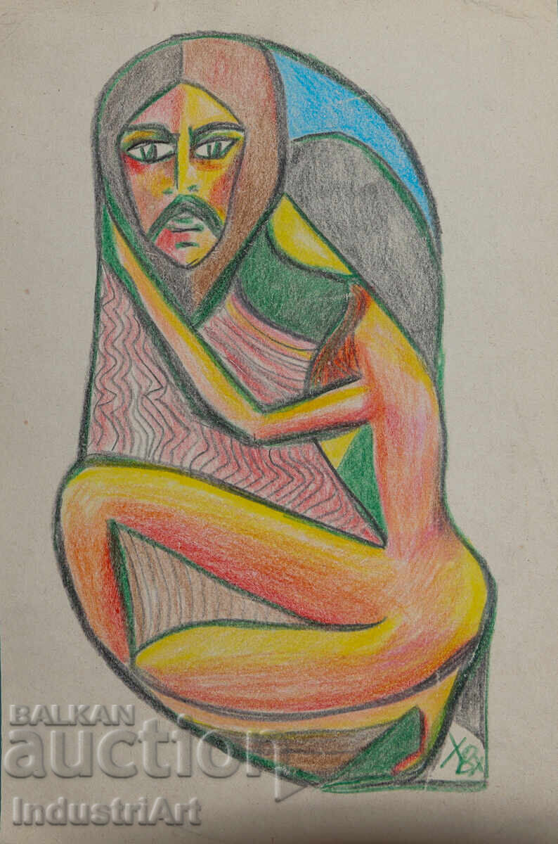 Съвременно изкуство пастел абстрактна композиция двойка