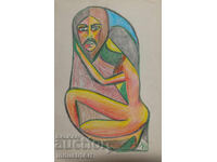 Artă contemporană pastel compoziție abstractă pereche