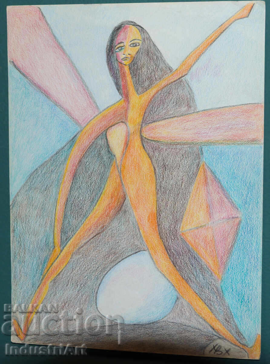 Δημοπρασία Σύγχρονη τέχνη σχέδιο παστέλ αφηρημένη σύνθεση