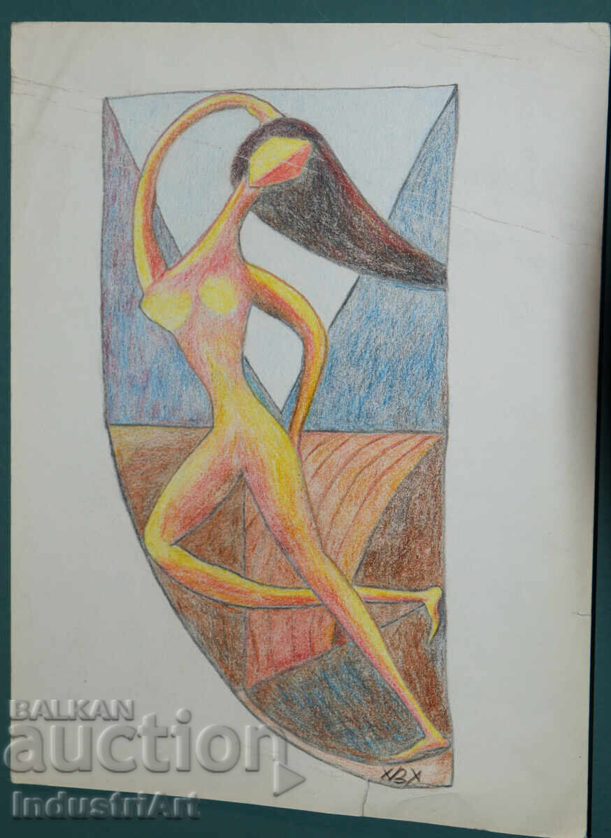 Δημοπρασία Σύγχρονη τέχνη πίνακας παστέλ αφηρημένο γυμνό σώμα