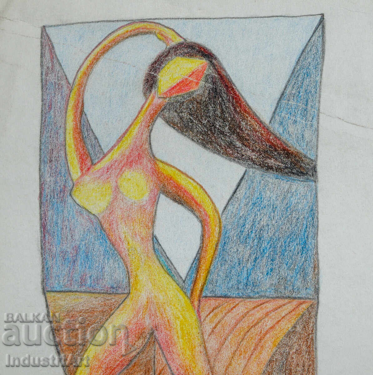 Παράδοση Σύγχρονη τέχνη πίνακας παστέλ αφηρημένο γυμνό σώμα