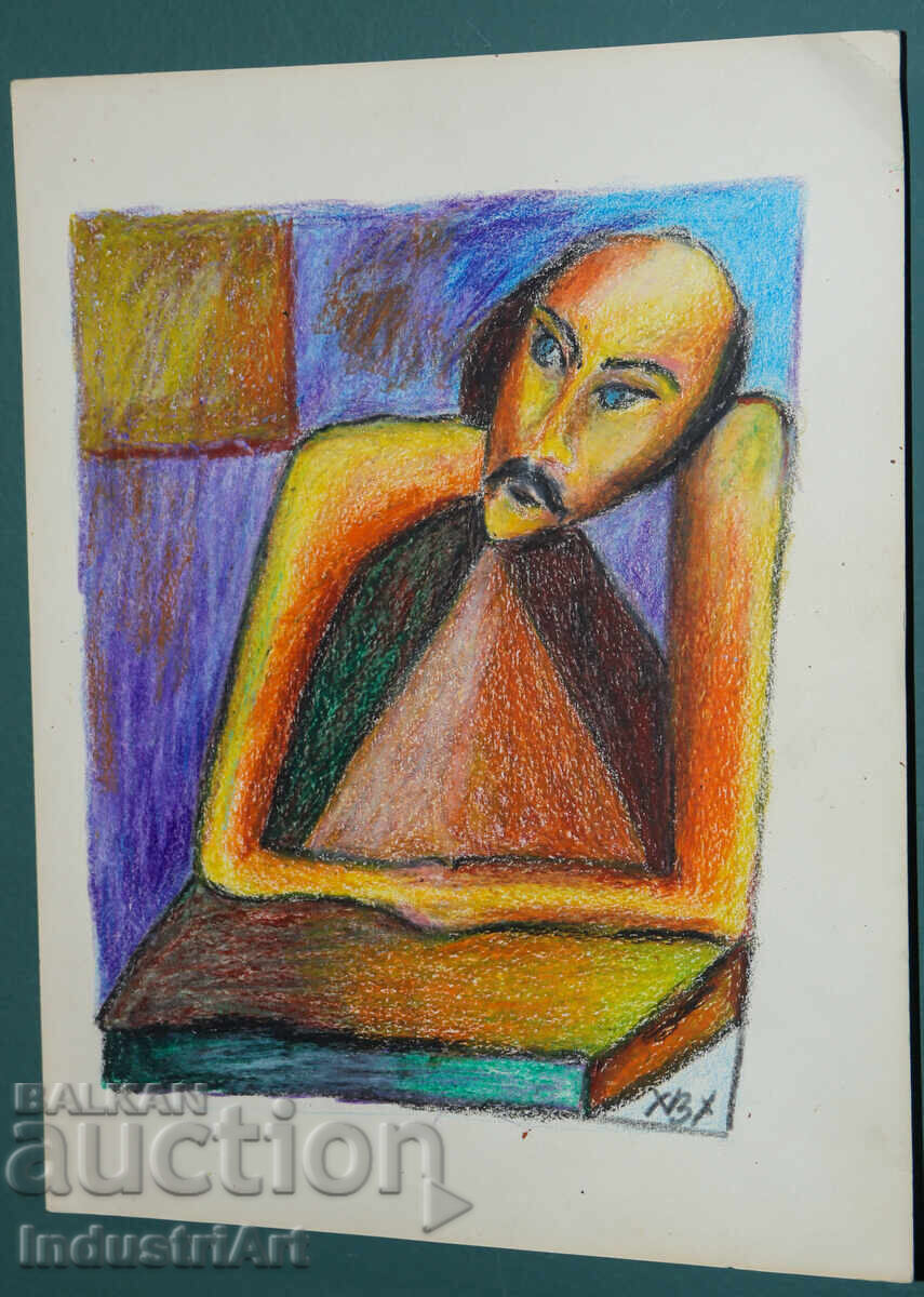 Аукцион Съвременно изкуство картина пастел абстрактен портрет