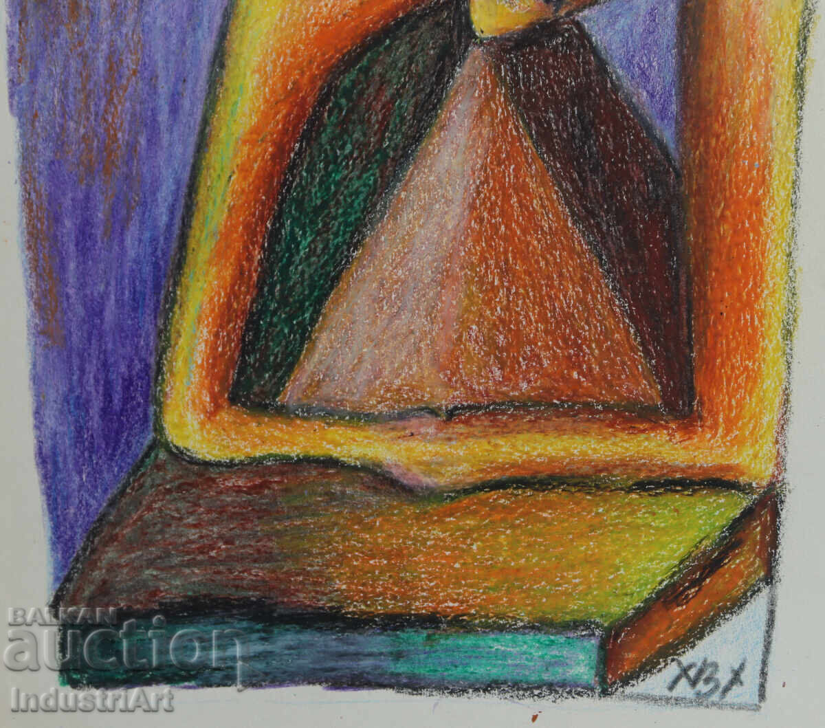 Съвременно изкуство картина пастел абстрактен портрет - 5