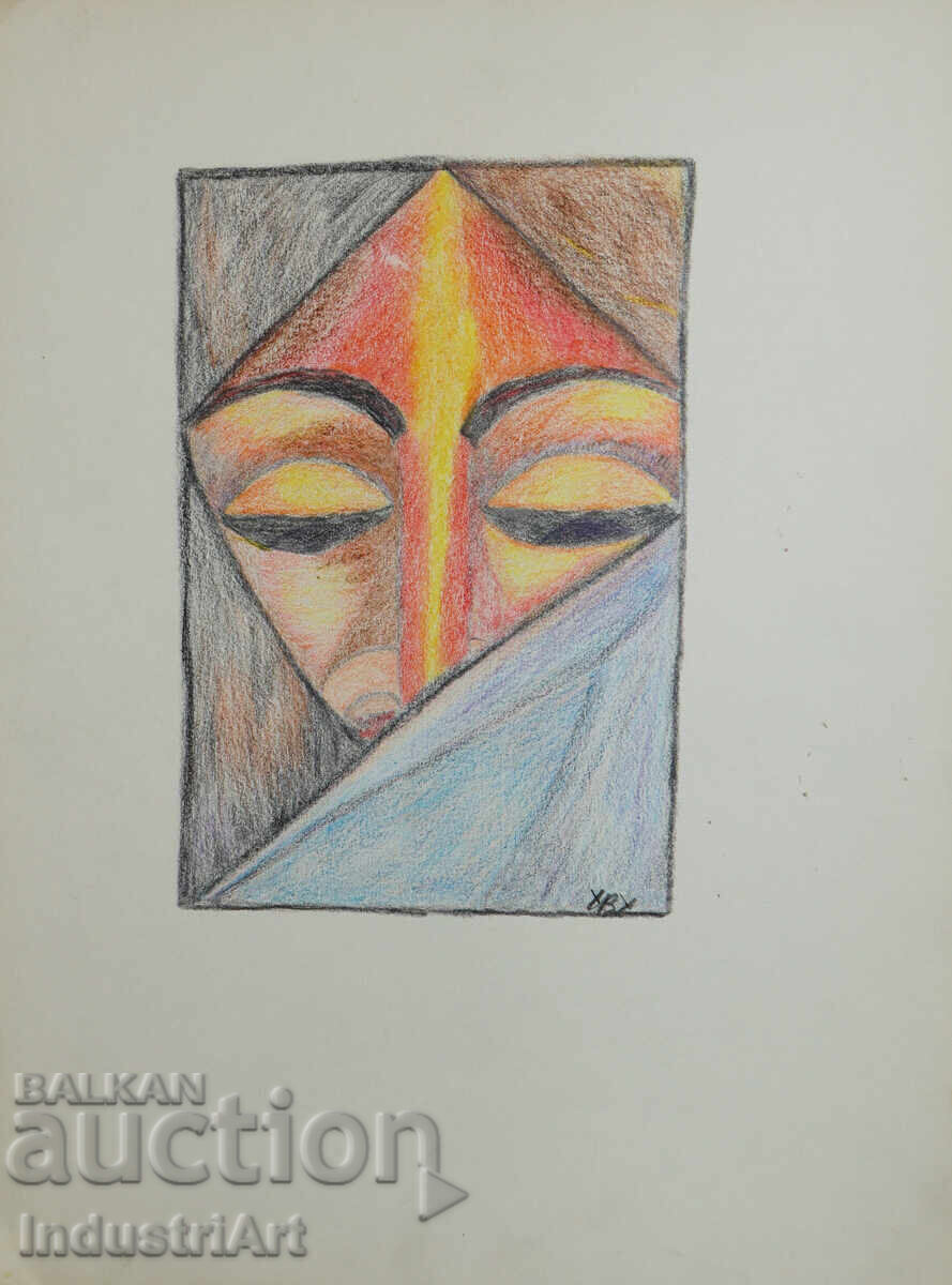 Contemporary art drawing pastel abstract portrait