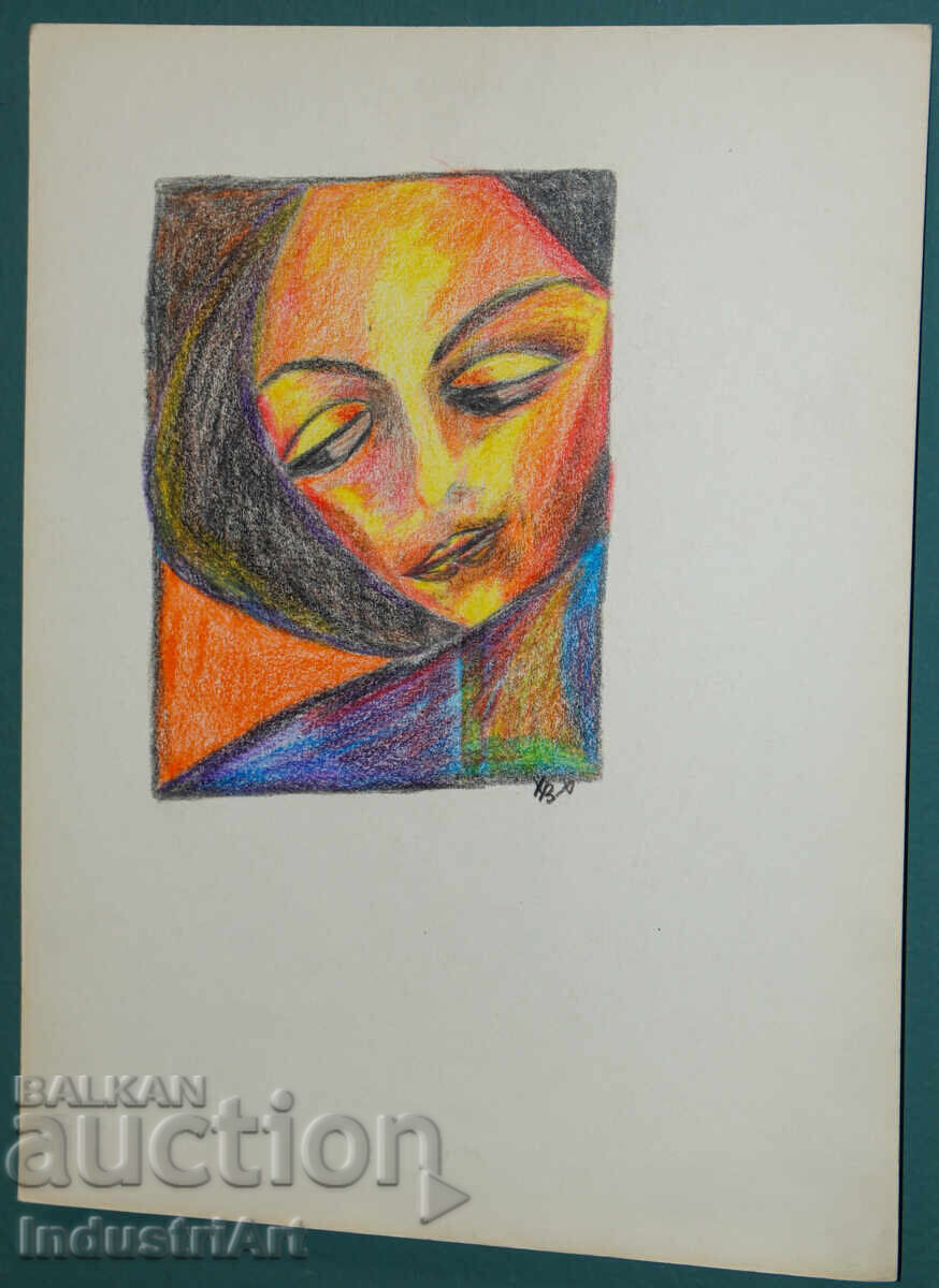 Аукцион Съвременно изкуство рисунка пастел абстрактен портрет