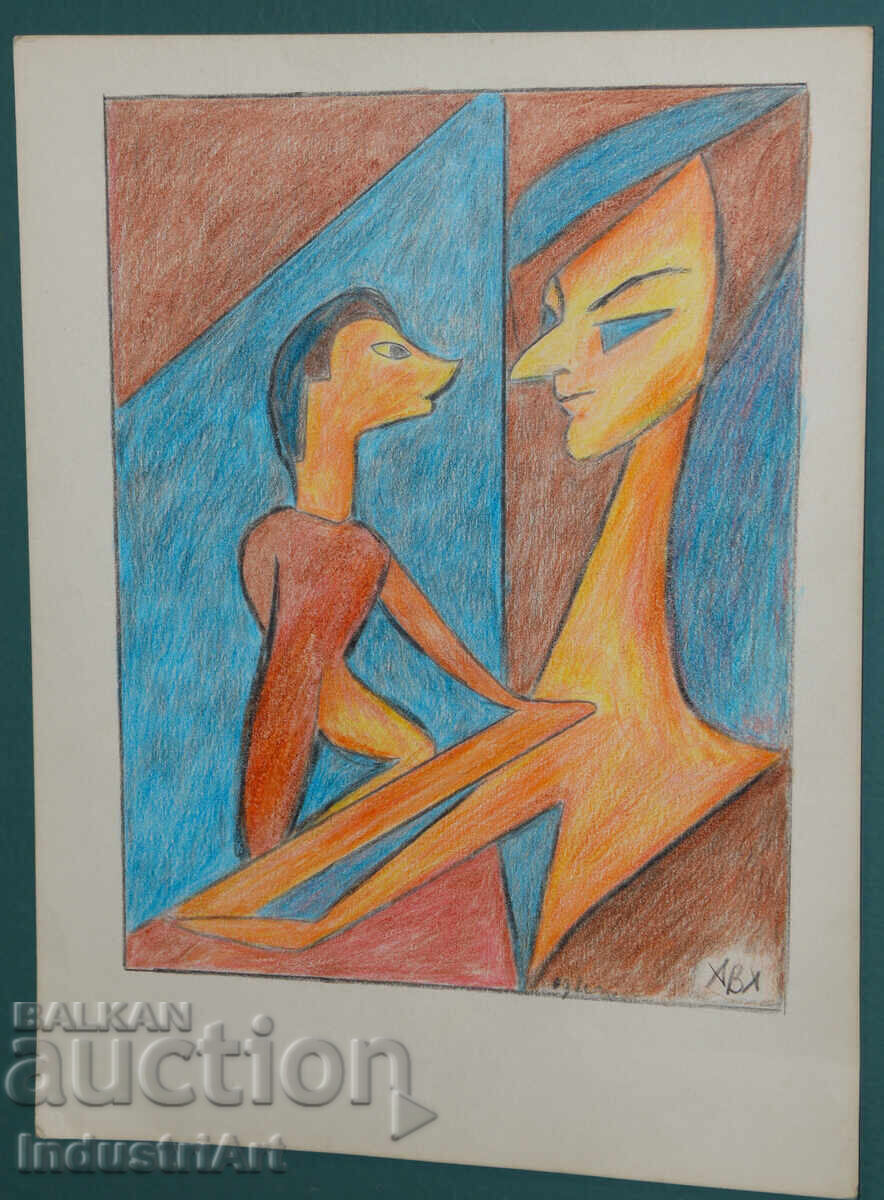 Delivery of Contemporary Art Painting Pastel Abstract Portrait Couple