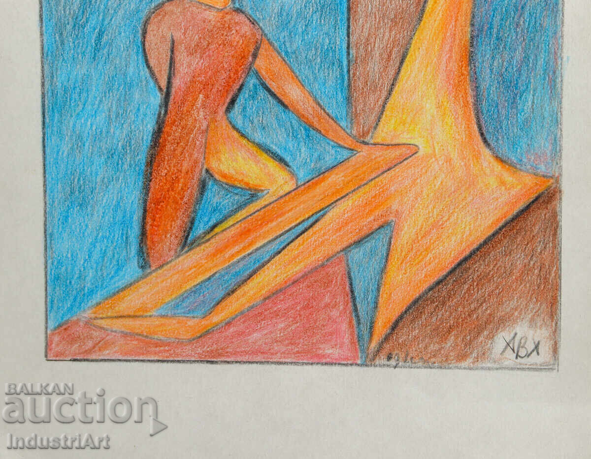 Contemporary Art Painting Pastel Abstract Portrait Couple - 6