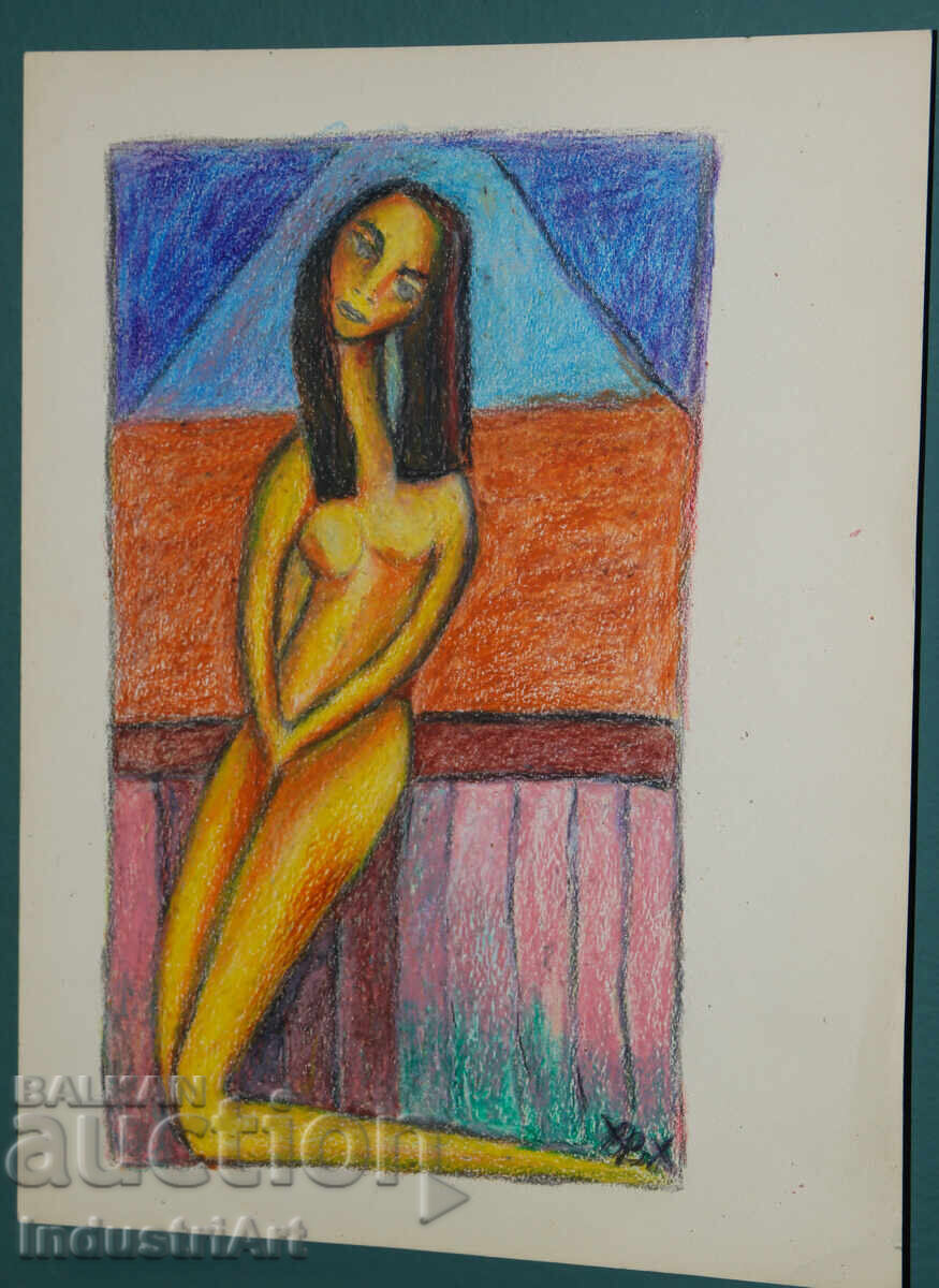 Δημοπρασία Σύγχρονη τέχνη σχέδιο παστέλ αφηρημένο γυμνό σώμα