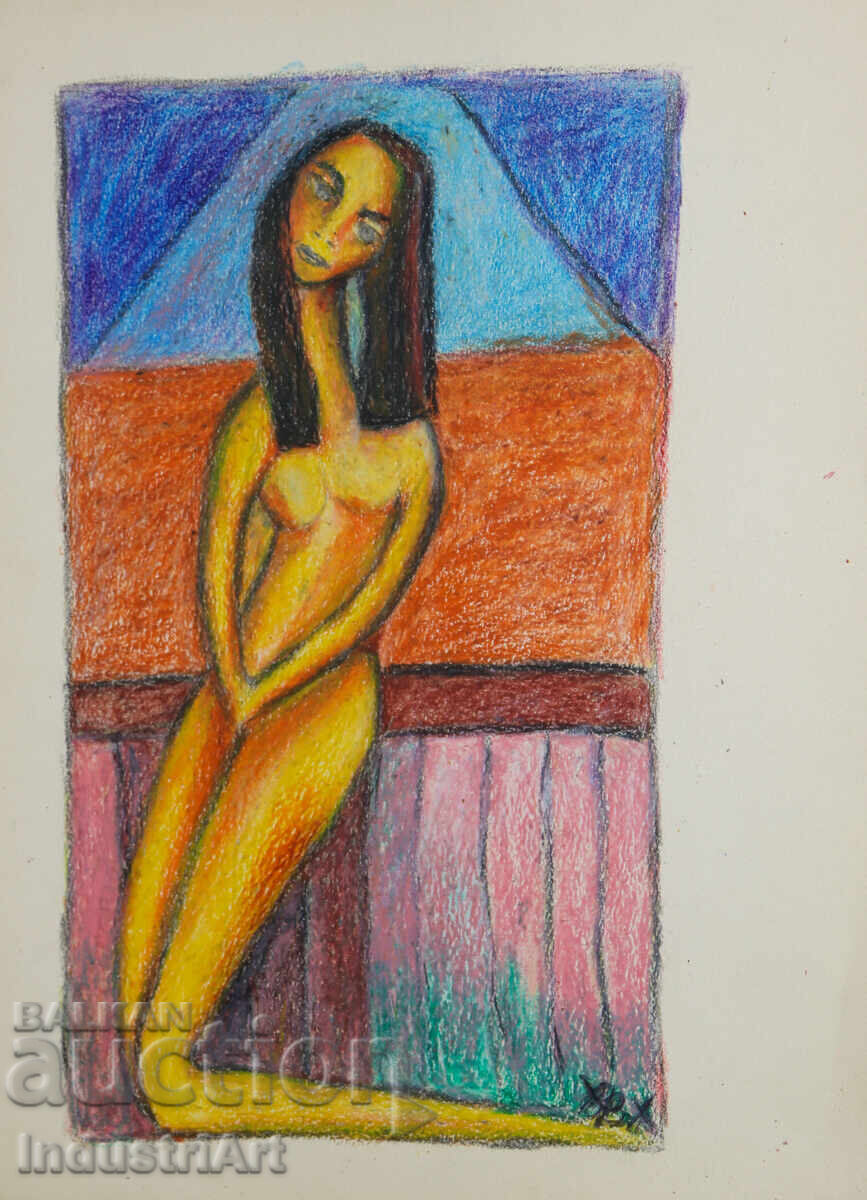 Σύγχρονη τέχνη σχέδιο παστέλ αφηρημένο γυμνό σώμα