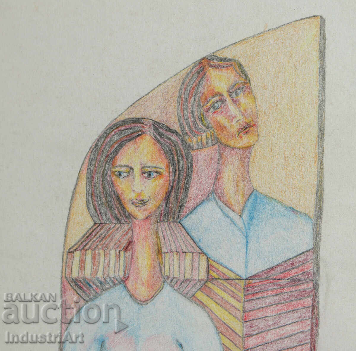 Livrarea Artă contemporană tablou pastel portret abstract cuplu