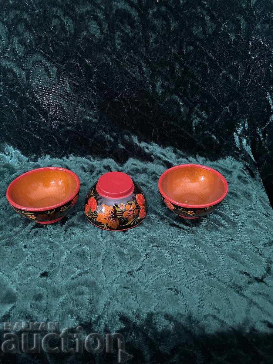 Khokhloma cups - 3 pcs, 5.5/3 cm Khokhloma cups - 3 pcs, 5.5/3 cm