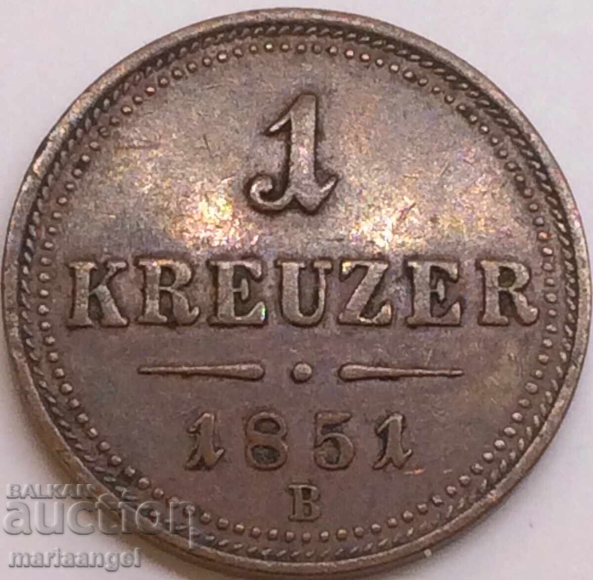 1 Kreuzer 1851 Austria B - Kremnitz - 5