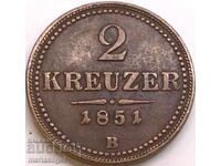 2 Kreuzer 1851 Austria B - Kremnitz 11g