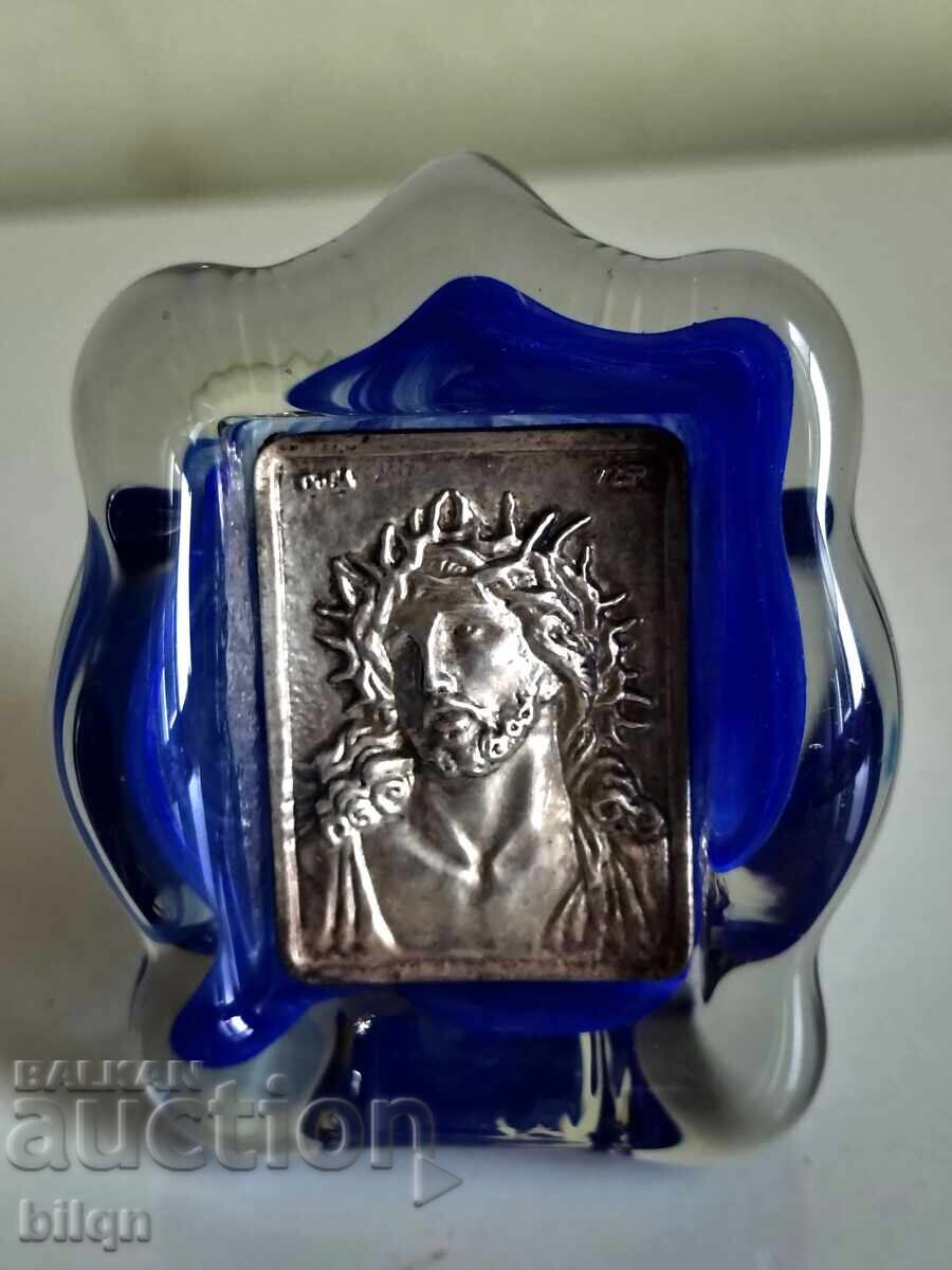 Ασημένια εικόνα 925 Γυάλινη βάση