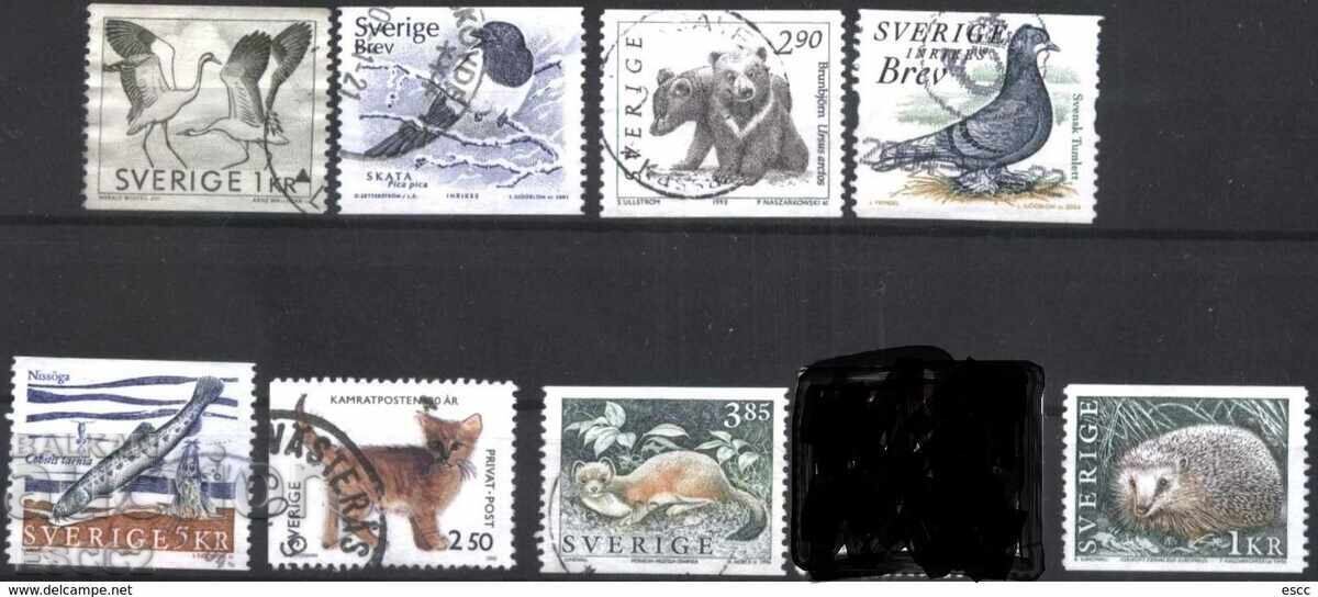 8 Stamped Stamps Fauna Animals Birds MIX from Sweden 8 Stamped Stamps Fauna Animals Birds MIX from Sweden