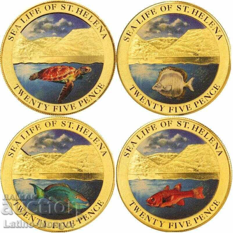 Света Елена / Saint Helena 4 x 25 пени 2013 риба