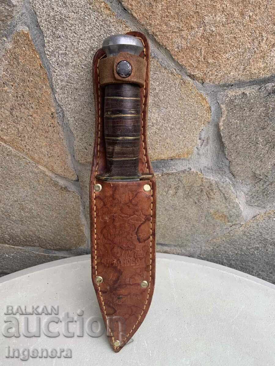 Knife Veliko Tarnovo from the Socialist Era, Blade, Scabbard, Leather, Marked