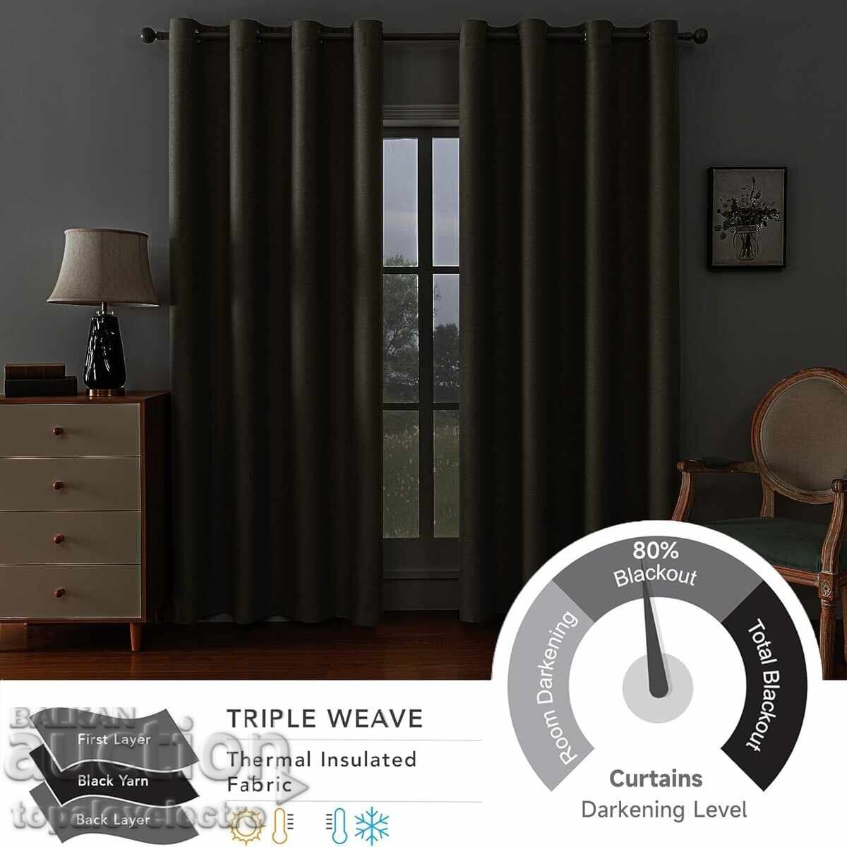 Аукцион НОВИ! 2 бр Плътни завеси с ленен ефект, топлоизолиращи и шум