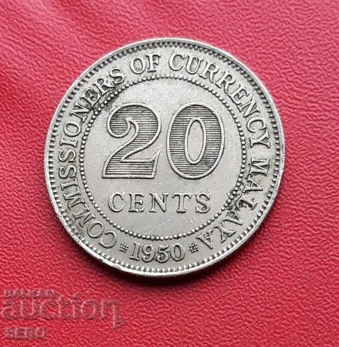 Malaya-20 tsenti 1950